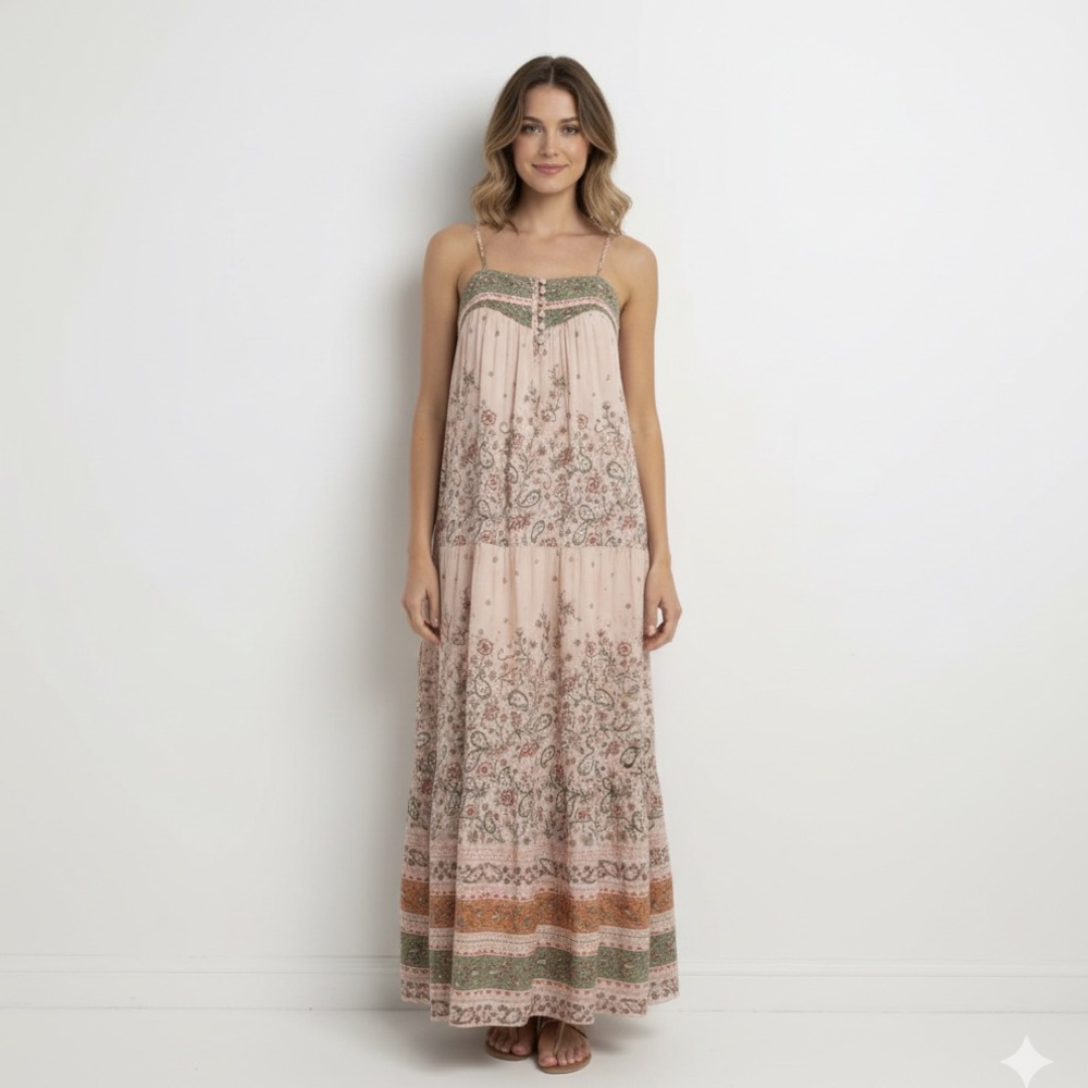 Floral Maxi Dress in Cream and Green